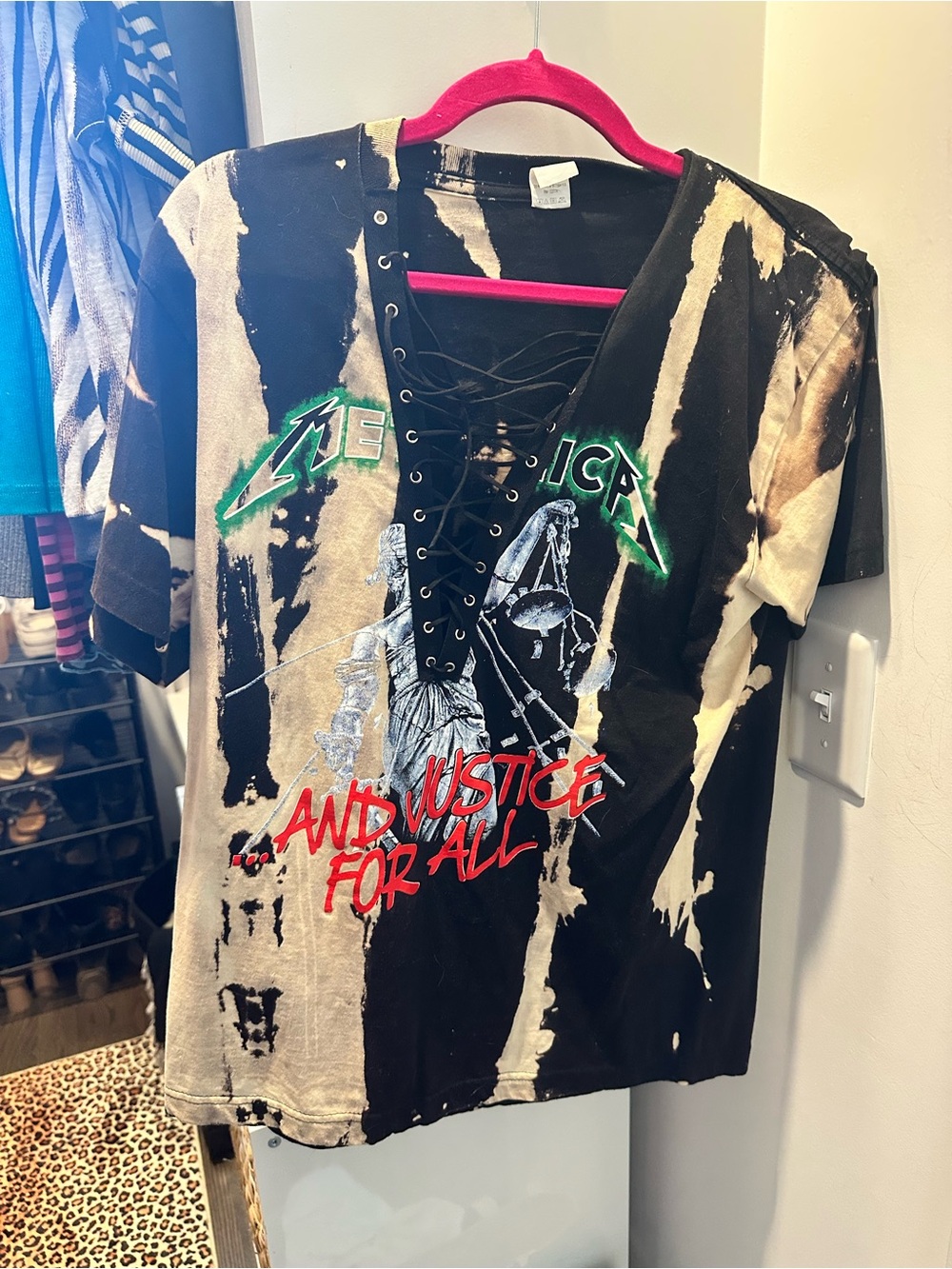 Metallica Lace Up Bleached Graphic Tee